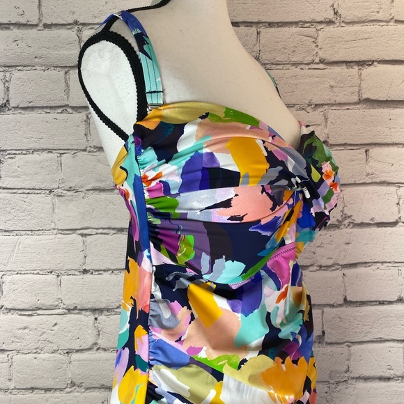 Profile By Gottex Holi Floral Abstract One Piece Bathing Suit Size 22W Bandeau - Picture 4 of 15
